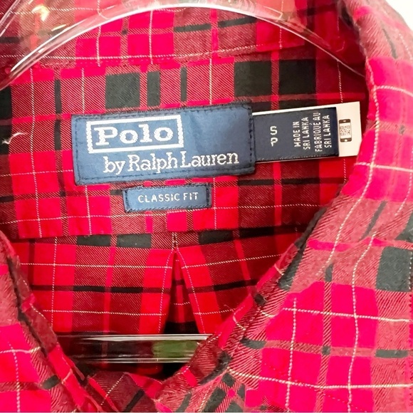 POLO RALPH LAUREN CLASSIC FIT RED BLACK PLAID LONG SLEEVE MENS SHIRT SZ SMALL - Picture 2 of 4